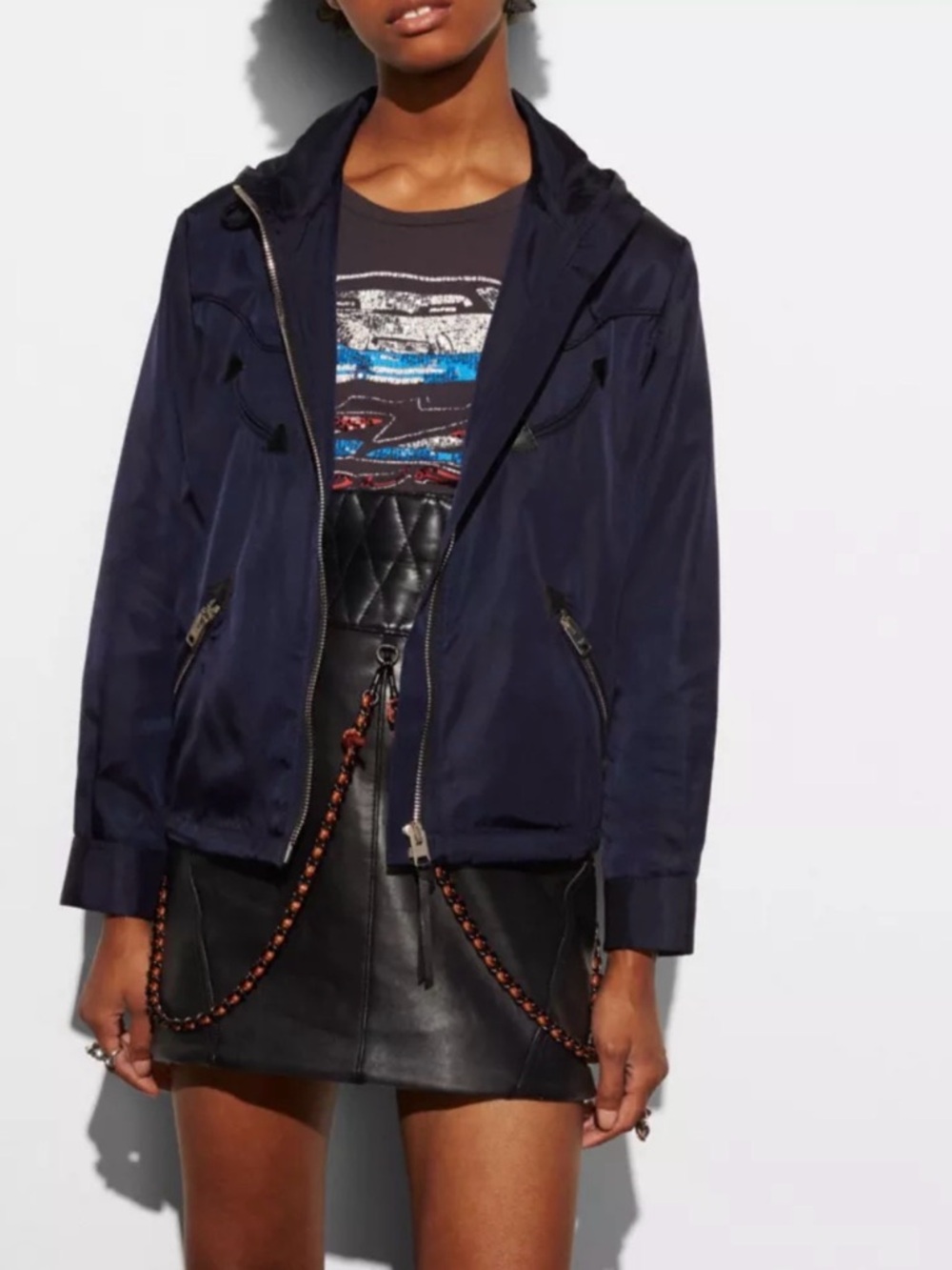 COACH - Western Windbreaker Hoodie in Navy Blue